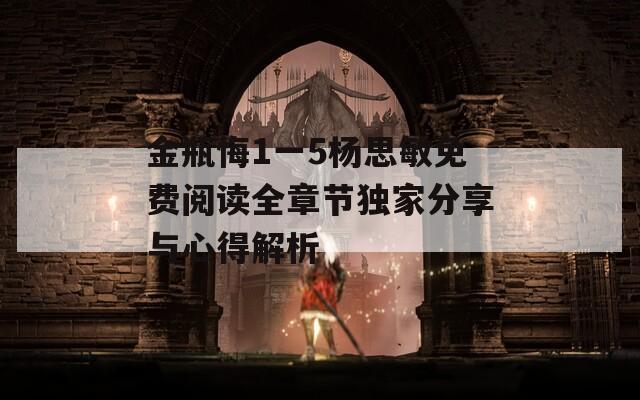 金瓶悔1一5杨思敏免费阅读全章节独家分享与心得解析  第1张